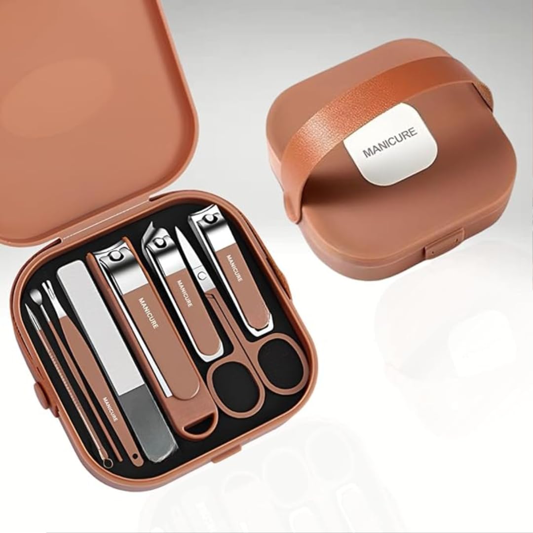 Portable 8-in-1 Nail Clipper Set – Stainless Steel Manicure &amp; Pedicure Kit for Men, Women &amp; Adults – Travel Grooming Kit with Case for Fingernail, Foot Care &amp; Gift Use