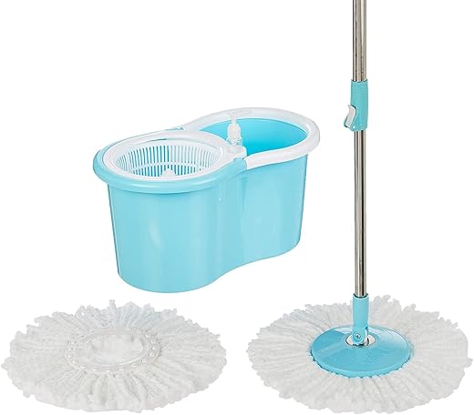 Presto! Spin Mop, Oval Bucket with Plastic Basket, 2 Refills, Blue &amp; White