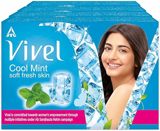 Vivel Cool Mint, Soft Fresh Skin Soap, 600g (150g - Pack of 4), Soap for Women &amp; Men for Soft, Glowing &amp; Moisurised Skin, All Skin Types