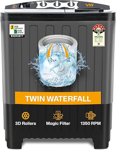 VW 7.5 kg 5 Star Aqua Spin Semi Automatic Top Load Washing Machine AquaSpin0075P (Black)