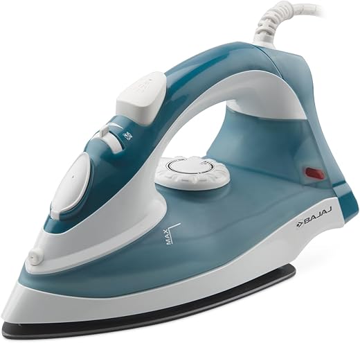 Bajaj MX 3 Neo Steam Iron | 1250 Watts Power For Faster Ironing | Vertical &amp; Horizontal Ironing | Spray Function | Anti-Bacterial &amp; Non-Stick Soleplate Coating | 2-Yr Warranty By Bajaj 【Blue】