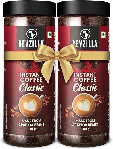 Bevzilla 400 Gram (200GMx2) Classic Instant Coffee Powder | Arabica Beans | Perfact For Espresso, Latte &amp; Cappucino | Enjoy Hot &amp; Cold
