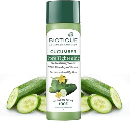 Biotique Cucumber Pore Tightening Toner| Ayurvedic and Organically Pure| Maintains Skin’s Natural pH |100% Botanical Extracts| Suitable for Normal &amp; Oily Skin Types| 120mL