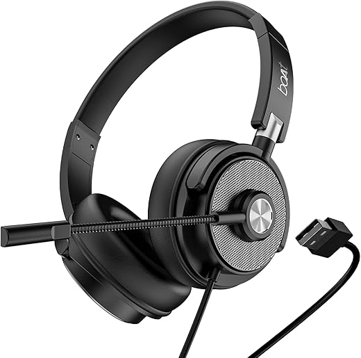 Boat Bassheads 900 Pro Wired Headphones with 40Mm Drivers, Lightweight Foldable Design, Over Ear, Remote Control, Unidirectional Retractable Mic, Adjustable Headband &amp; USB Type-A Compatibility(Black)