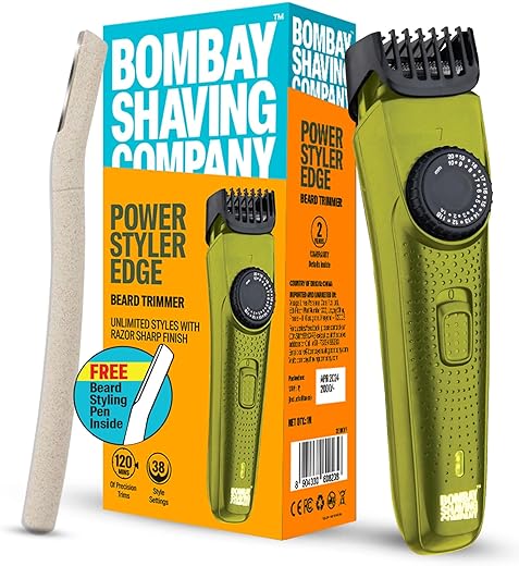 BOMBAY SHAVING COMPANY Flash Charging Men Beard Trimmer with Styling Pen Trimmer 120 min Runtime 38 Length Settings (Green)