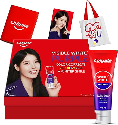 Colgate Visible White Purple X IU Limited Edition Kit – Colgate Purple Toothpaste for Teeth Whitening, Enamel-Safe for Daily Use (2 Toothpastes (100g + 20g), IU Signed Gratitude Journal &amp; Tote Bag)