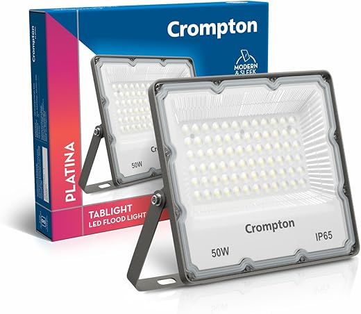 Crompton TabLight | Outdoor Waterproof LED Flood Lights | 50W | IP 65 | Cool White | Pack of 1 | Wide Beam Angle | BIS Approved | for Garage, Parking, Shops &amp; Outdoor Lighting (2 Years Waranty)