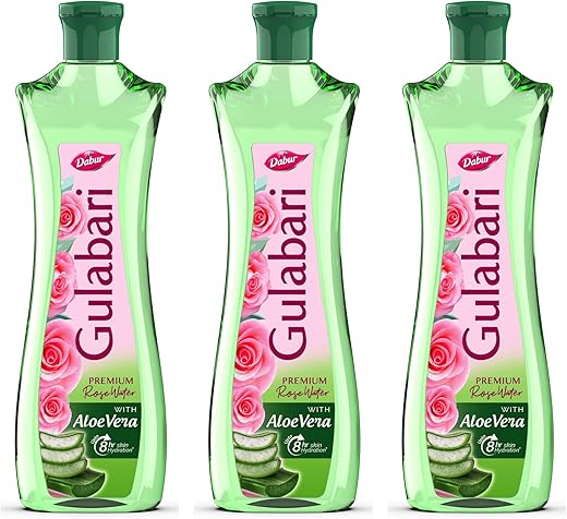 Dabur Gulabari Premium Rose Water with Aloe Vera - 1200 ml (400ml x 3) | Upto 8 HR Skin Hydration | Cleanses, Tones and Moisturises Skin | For All Skin Types