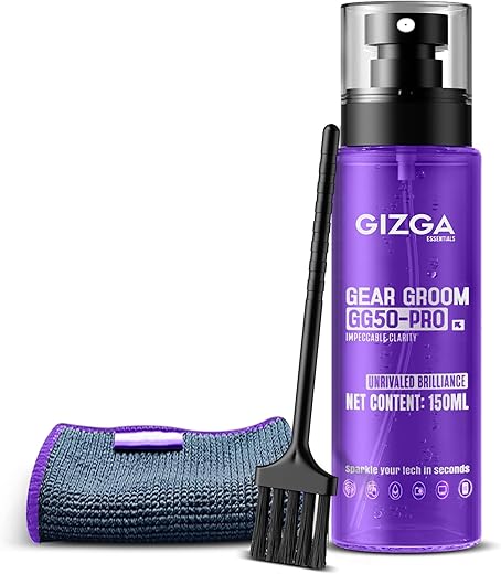 Gizga Pro Series 3-in-1 Cleaning KIT - 150ml Cleaning Spray, Microfiber Cloth &amp; Cleaning Brush| Safe Screen Cleaner for Laptop, PC, Smartphone, Tablet, DSLR Camera Lens, Binocular, Keyboard, Gadgets