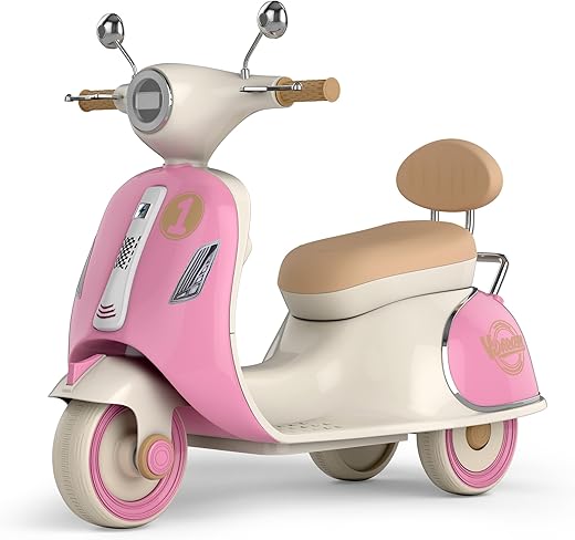kidsROAR Electric Bike for Kids, Battery Operated Vintage Scooter for Girls and Boys with Music Wide Seat, Safe Bike for Kid, Ages 2-6 Years, Stylish &amp; Fun Design SR-6188 (Pink)