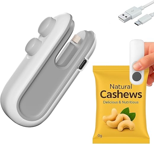 Lifelong 200Mah Portable Mini Sealing Machine for Food Packets | Handheld Sealer for Snacks, Chips, &amp; Plastic Bags | 2-in-1 Sealer &amp; Cutter with Magnetic Strip for Refrigerator | Type-C Charging