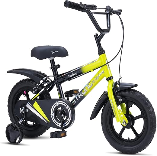 Lifelong Strong 14T Single Speed Kids Bicycle | Kids Bike for 3–7 Years | Mag Wheels &amp; EVA Tyres | Rigid Fork | Caliper Brake | Dual Tone Paint | Chain Cover &amp; Mudguard (Black &amp; Lime Yellow)