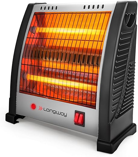 Longway Blaze 800W Quartz Room Heater | 2 Heating Rods for Quick Heating | ISI Approved | Dual Heat Settings (400W/800W) | Compact &amp; Portable | Shockproof ABS Body | Grey