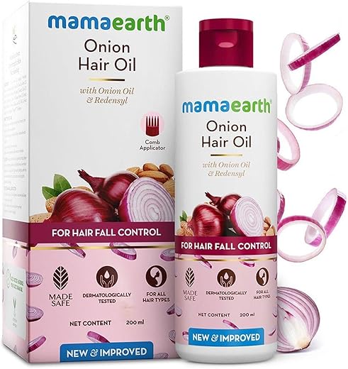 Mamaearth Onion Hair Oil with Onion Oil &amp; Redensyl for Hair Fall Control | Boosts Hair Growth | Adds Strength &amp; Shine | 200 ml