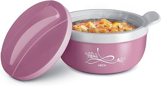 MILTON Crave 1500 Inner Stainless Steel Serving Casserole with Lid, PU Insulated Kitchen Hot Pot, Keeps Food hot &amp; Fresh for Roti, Biryani, 1380 ml, Pink