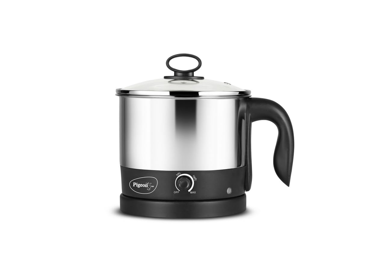 Pigeon Kessel Multipurpose Kettle (12173) 1.2 litres with Stainless Steel Body, used for boiling Water and milk, Tea, Coffee, Oats, Noodles, Soup etc. 600 Watt (Black &amp; Silver)