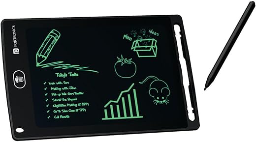 Portronics Ruffpad 8.5E Re-Writable LCD Writing Pad with Screen 21.5cm (8.5-inch) for Drawing, Playing, Handwriting Gifts for Kids &amp; Adults,(Black)