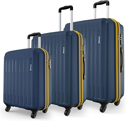 Safari Genius Alley Set of 3 (Cabin + Medium + Large) Trolley Bags Hard Case Polypropylene, 4 Wheels, 360 Degree Wheeling Luggage, Suitcase for Travel, Navy