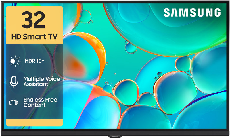 Samsung 80 cm (32 inch) HD Ready LED Smart Tizen TV 2025 Edition with Voice Assistance Remote Control | 100+ Free Channels | HDR 10+ Support | PurColor | Samsung Knox Security | Digital Tuner | Object Tracking Sound Lite | Adaptive Sound | Q-Symphony  (UA32H4500FUXXL)