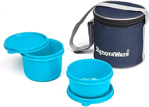 Signoraware Executive Plastic Small Lunch Box Set with Bag, 2-Pieces, Blue