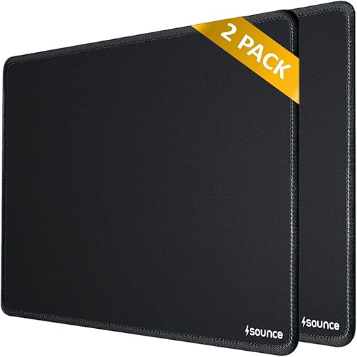 Sounce Mouse Pad (Pack of 2) 230 x 190 x 2mm, Durable &amp; Smooth Surface, Non-Slip Rubber Base, Waterproof Design, Ideal for Laptop, PC, Laser &amp; Optical Mice (Black)