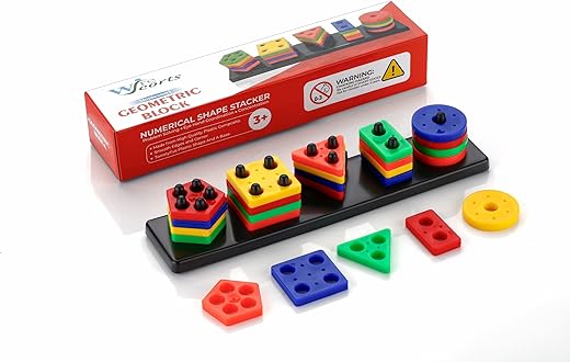 Wirescorts Angle Geometric Plastic Blocks, Sorting &amp; Stacking Toys for Toddlers and Kids Preschool, Color Stacker Shape Sorter Gift Educational Learning Toy for 1 2 3 Years Boys and Girls, Multicolor