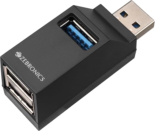 ZEBRONICS 180HB USB HUB, 3 Ports, USB 3.0, Transfer Speeds Upto 5 Gbps, Lightweight Design, Multi OS Compatible, Plug and Play