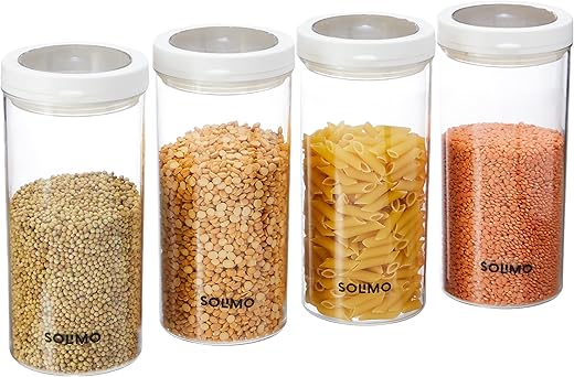 Amazon Brand - Solimo Twist &amp; Lock Plastic Storage Container Set, 1400 ml, Set of 4, White