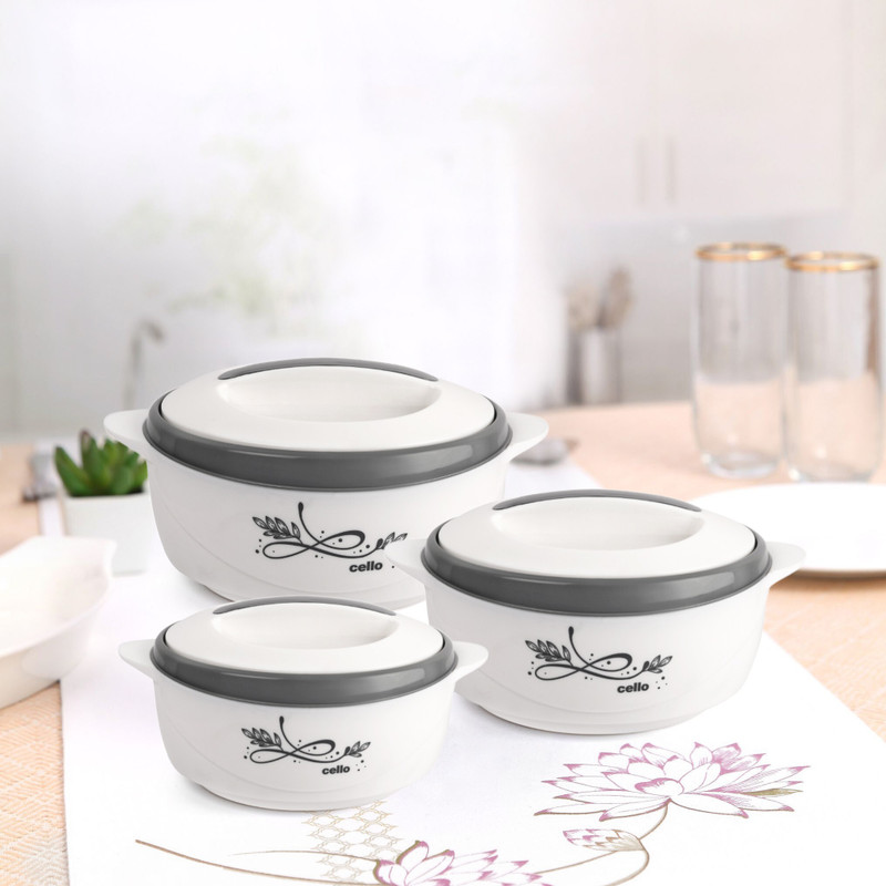 cello Sapphire Grey Pack of 3 Thermoware Casserole Set (500 ml, 1000 ml, 1500 ml)