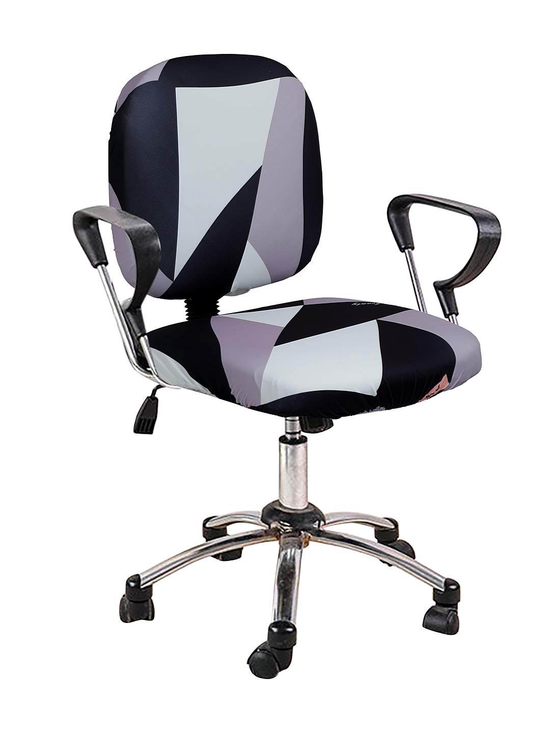 Cortina Computer Desk Seat Covers | Stretchable Elastic Polyester Spandex Cover | Removable Revolving Chair Protector | Office Chair Polyester Covers | Geometry Print – Black | Chair Cover Set of 1