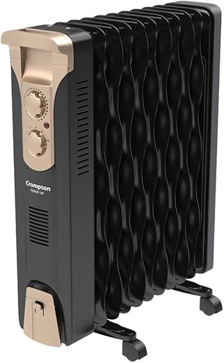 Crompton 11 Fin Insta Ferver wave Fin OFR (Oil Filled Radiator)|Room Heater|2900 W|3 Heat Settings &amp; PTC Fan Heater| Comfortable Breathing|360° Heating (Black)|2yrs warranty|Black &amp; Copper