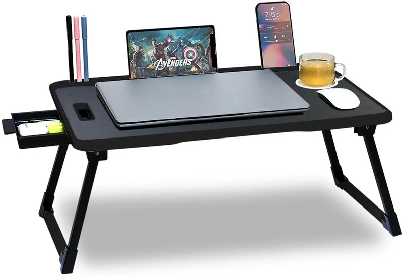 FurniGully Foldable Multipurpose Wood Portable Laptop Table (Finish Color - BLACK, Pre Assembled)