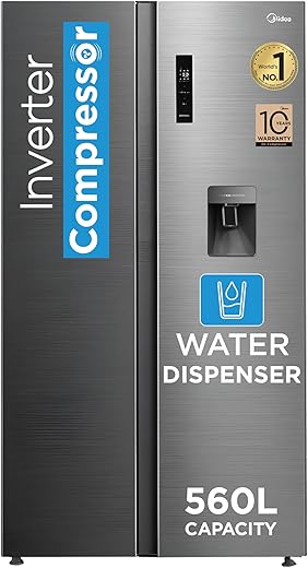 Midea 560 L Side by Side Refrigerator, Inverter Compressor (MDRS704FGF46 Frost Free, Energy Efficient, Large Capacity, Bru-Steel Finish)