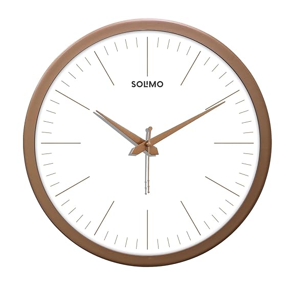 Amazon Brand - Solimo Elegant Metallic Analog Wall Clock, Silent Sweep, Slim Line Time Indicator (12 Inches, Copper Frame)