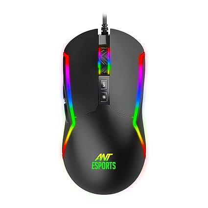 Ant Esports GM330 RGB Optical Wired Gaming Mouse - Black, Multicolor Backlit Lighting, 12800 DPI Optical Sensor with Software, Light Weight and Flexible Braided Cable