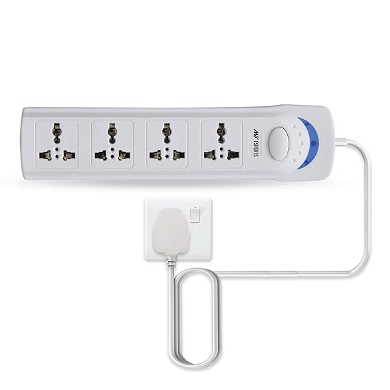 Ant Esports PS400 Power Strips with 4 Universal Socket, 3-Meter-Long Cord, 2500-Watt, Fireproof Material, Heavy Duty Cable Overload Protection, Extension Cord for Home/Office Appliances – White