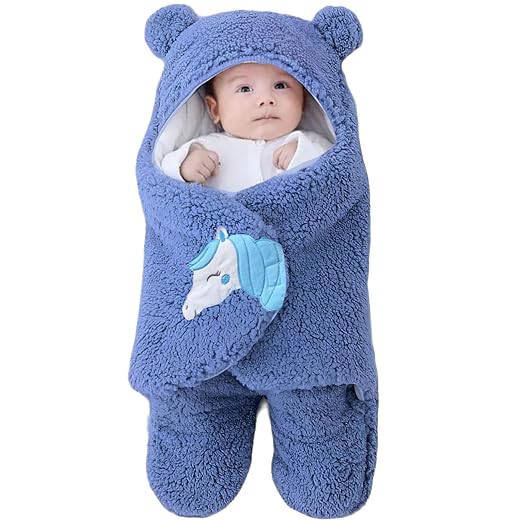 BRANDONN Baby Blankets New Born Pack of Wearable Hooded Swaddle Wrapper Sleeping Bag for Baby Boys and Baby Girls Pack of 1 (0-6 Months, Turquoise Blue)