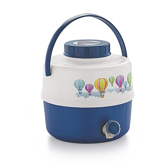 Cello Travel Star Pastic Insulated Water Jug | Inner Stainless Steel Jug | Hot & Cold | Easy to Carry | 5 litres, CLO_WJUG_TRVL Star_5L_WBLUE, White & Blue