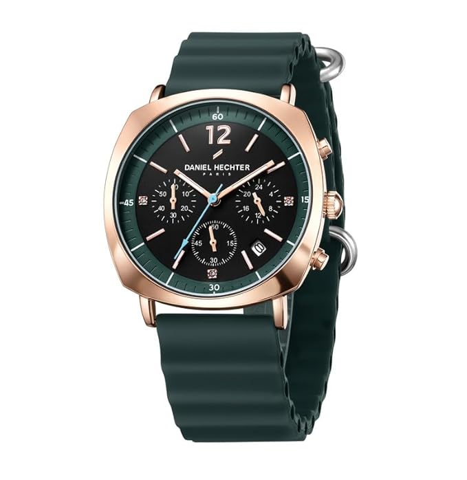 Daniel Hechter Paris Cluny Collection Multifunction Watch for Men with Round Dial, Date Display and Wavy Pattern Silicon Strap