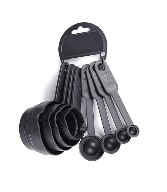 E-COSMOS® Plastic Measuring Spoon and Cup Set, 8-Pieces (Black, Pack of 1), Mix Size (EC-Cup-Black)