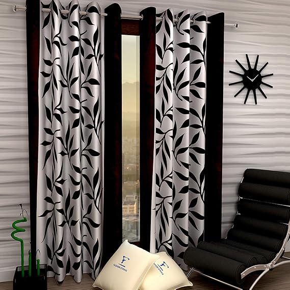 Fashion String Polyester 2 Pieces Window Curtain Set, 5 Feet Long, Brown - (116 Cm x 152 Cm)