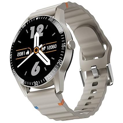 Fire-Boltt Talk Round Smart Watch 1.39″ TFT Display with Bluetooth Calling, Dual Button, Voice Assistance, SPO₂ & Heart Rate Monitor, 120+ Sports Modes, Smartwatch for Men & Women - Beige