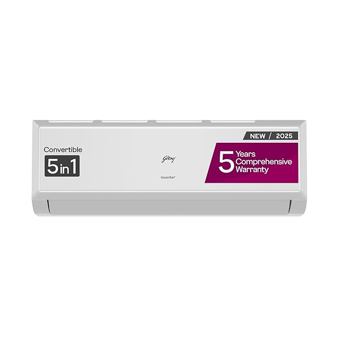 Godrej 1.5 Ton 3 Star, 5 Years Comprehensive Warranty, AI Powered, 5-In-1 Convertible Cooling, Inverter Split AC (Copper, 2025 Model, Heavy duty cooling at 52 °C, AC1.5T EI 18P3T WZT 3S, White)