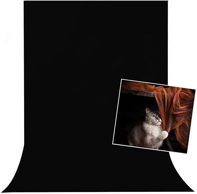 HIFFIN® Black 6X9FT Professional Backdrop for Background Photography Background Stand for Photo Light Studio Accurate Size (6x9 Ft, Black)