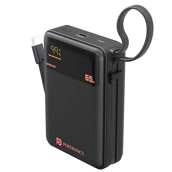 Portronics 65W Ignis 65 20000mAh Fast Charging Powerbank with in-Built Type C (Black)