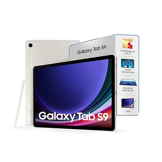 Samsung Galaxy Tab S9, S Pen in-Box, 27.81 cm (11 inch) Dynamic AMOLED 2X Display, RAM 12 GB, ROM 256 GB Expandable, Wi-Fi + 5G Tablet, Beige