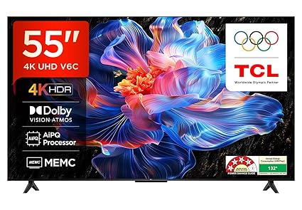 TCL 139 cm (55 inches) Metallic Bezel Less Series 4K Ultra HD Smart LED Google TV 55V6C (Black)