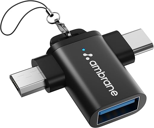 Ambrane 2 in 1 OTG Adapter Micro USB+USB Type C to USB A 3.0 Female Connector, | High-Speed Data Transfer 10Gbps| OTG Pen Drive Adapter Compatible with Laptop, Mobile, Tablet (No Charging Support)