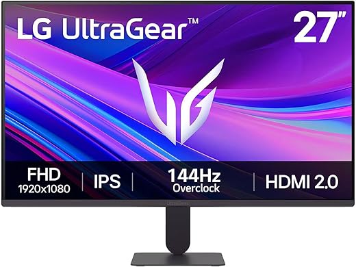 LG 27G411A-B 27-inch Ultragear Full HD (1920 x 1080) IPS Gaming Monitor, 144Hz (O/C), 1ms MBR, NVIDIA G-Sync Compatible, AMD FreeSync, HDR10, HDMI, DisplayPort, Slim Stand, Black