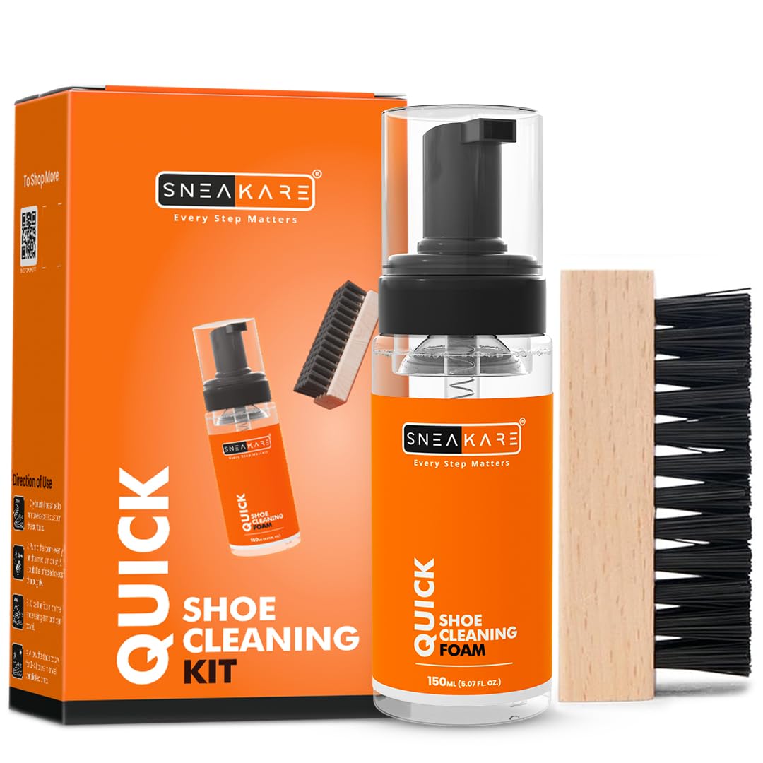 SNEAKARE Quick Shoe Cleaning Kit Shoe Cleaner &amp; Medium Bristle Shoe Brush, White Shoe Cleaning Kit, Shoe Cleaner Kit For Sneaker,Sports Shoe Cleaner Foam Spray